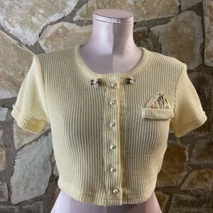 Elegant Cream Knit Crop Top with Pearl Details